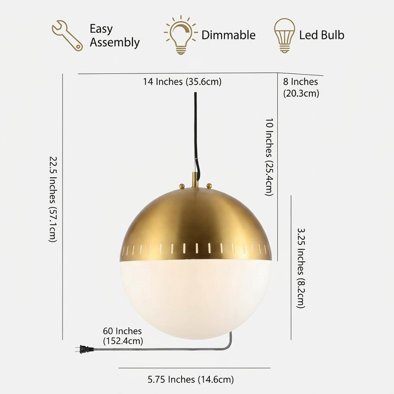 Remy 15.75" Adjustable Iron/Glass Art Deco Mid Century Globe LED Pendant Brass Gold – ICONS