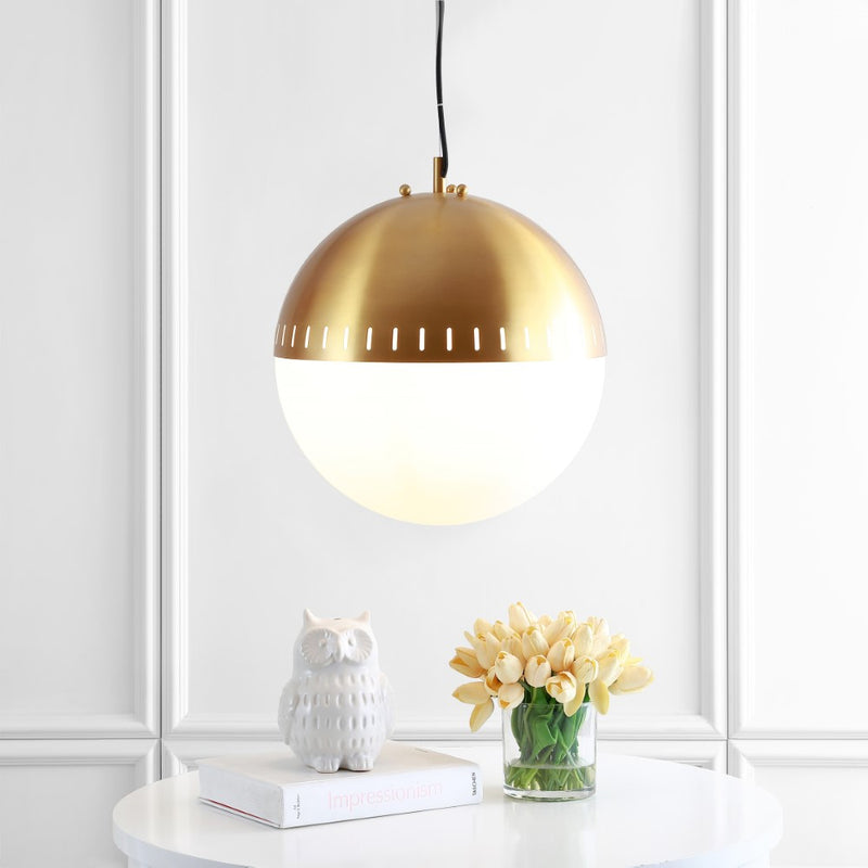 Remy 15.75" Adjustable Iron/Glass Art Deco Mid Century Globe LED Pendant - JONATHAN Y