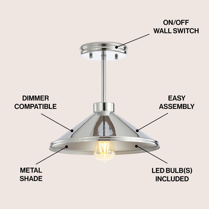 Cisco 11.75" Iron Modern Farmhouse LED Semi Flush Mount - JONATHAN Y