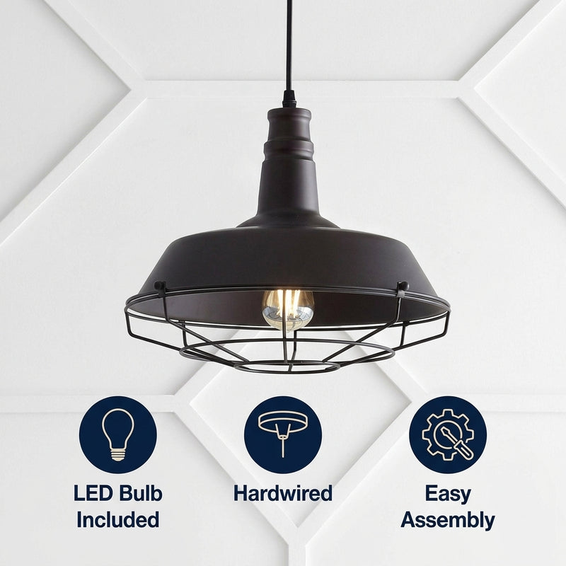 Farmhouse 14.25" Adjustable Industrial Metal LED Pendant Oil Rubbed Bronze – ICONS