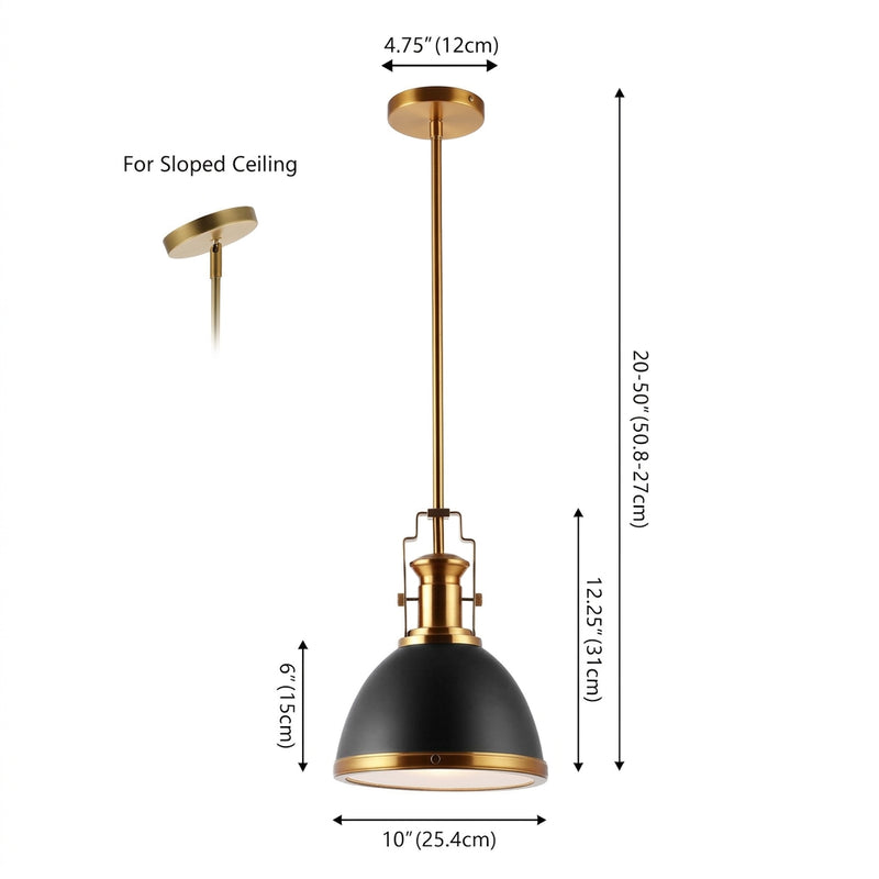 Homer Modern Industrial Iron LED Dome Pendant Black/Brass Gold / 10'' – DIM