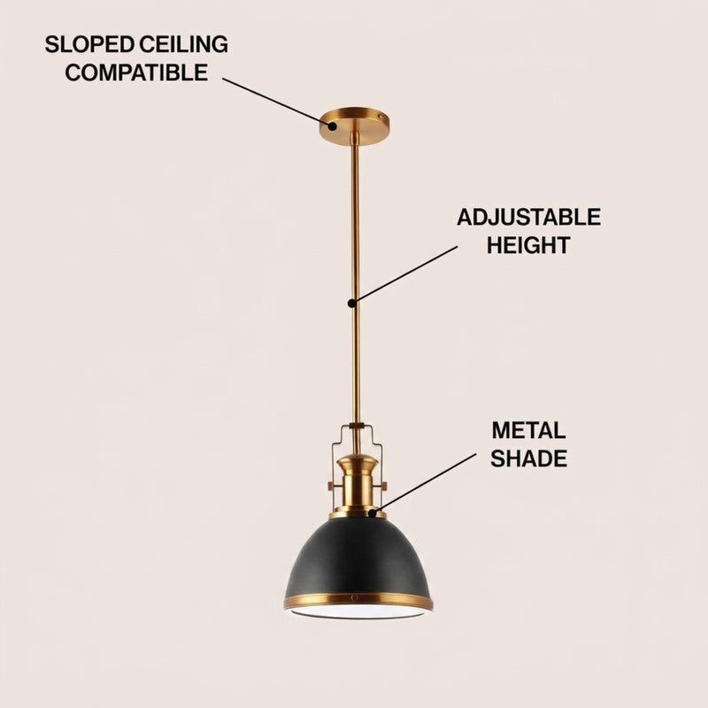 Homer Modern Industrial Iron LED Dome Pendant Black/Brass Gold / 10'' – ICONS
