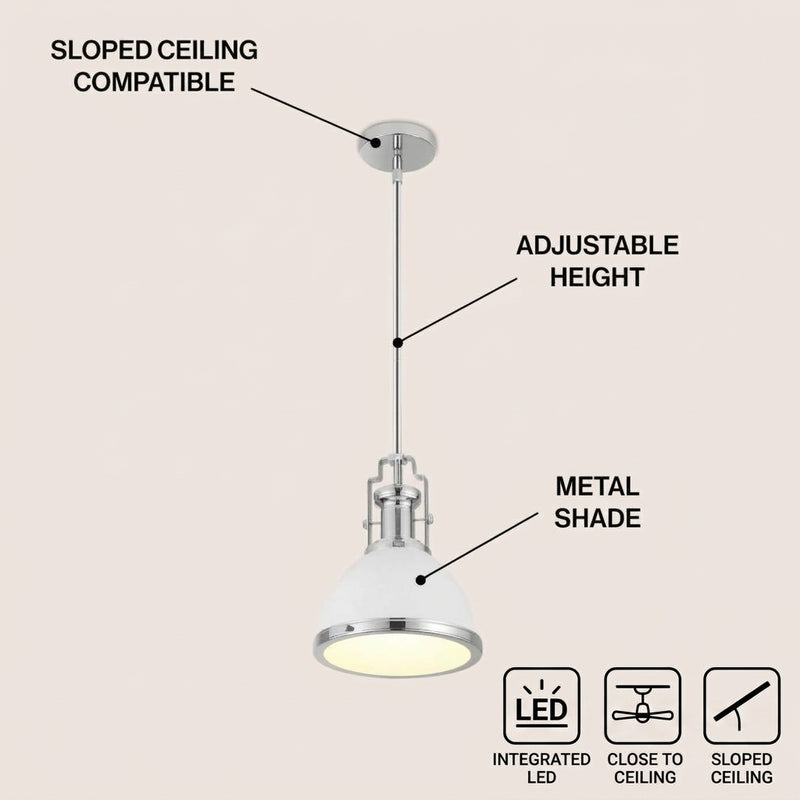 Homer Modern Industrial Iron LED Dome Pendant Black/Chrome / 10'' – ICONS