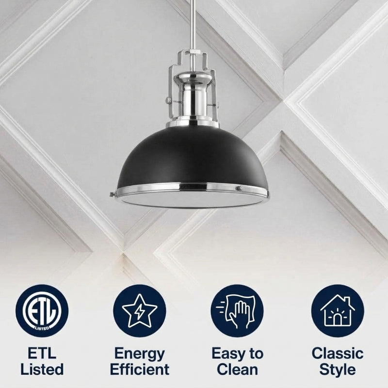 Homer Modern Industrial Iron LED Dome Pendant Black/Chrome / 13'' – ICONS