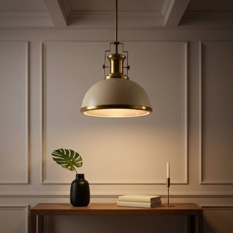 Homer Modern Industrial Iron LED Dome Pendant Almond/Brass Gold / 13'' – AI-ON