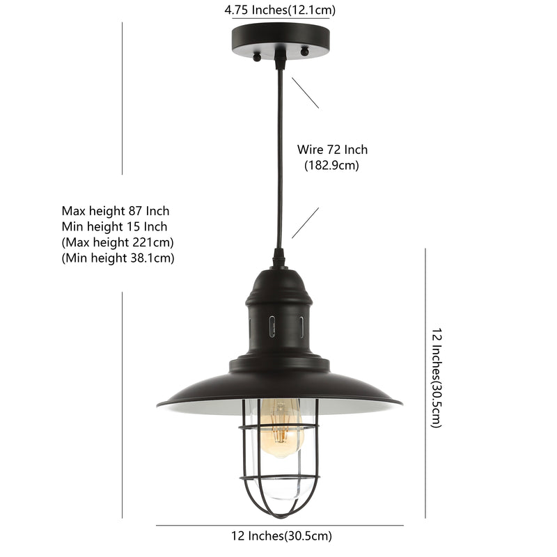 Deere 12" Adjustable Iron/Glass Cage Light LED Pendant - JONATHAN Y