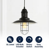 Deere 12" Adjustable Iron/Glass Cage Light LED Pendant Black – ICONS