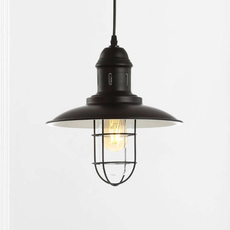 Deere 12" Adjustable Iron/Glass Cage Light LED Pendant - JONATHAN Y