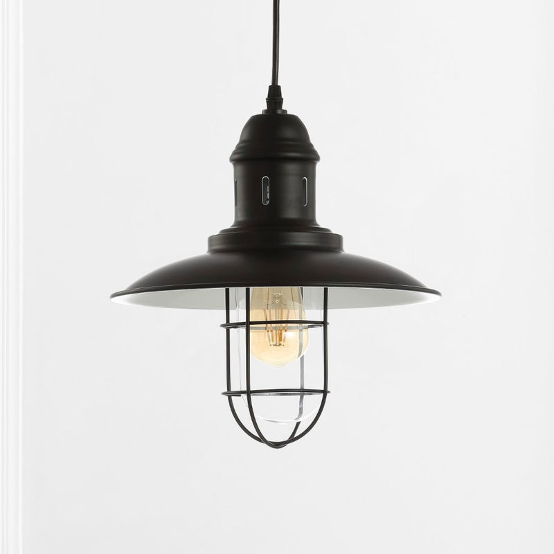 Deere 12" Adjustable Iron/Glass Cage Light LED Pendant - JONATHAN Y