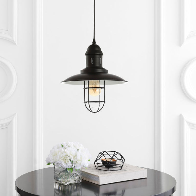 Deere 12" Adjustable Iron/Glass Cage Light LED Pendant - JONATHAN Y