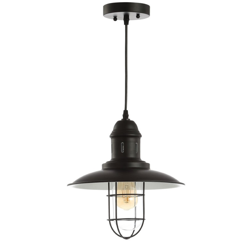 Deere 12" Adjustable Iron/Glass Cage Light LED Pendant - JONATHAN Y