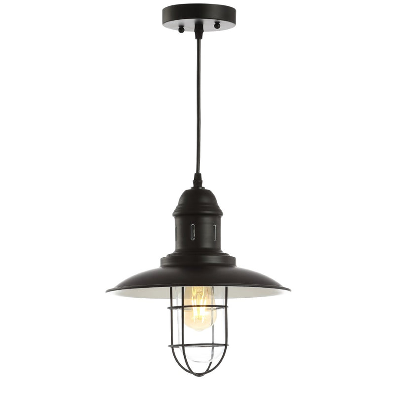 Deere 12" Adjustable Iron/Glass Cage Light LED Pendant - JONATHAN Y