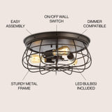 Calvia 15.7" Farmhouse Metal Cage Flush Mount - JONATHAN Y