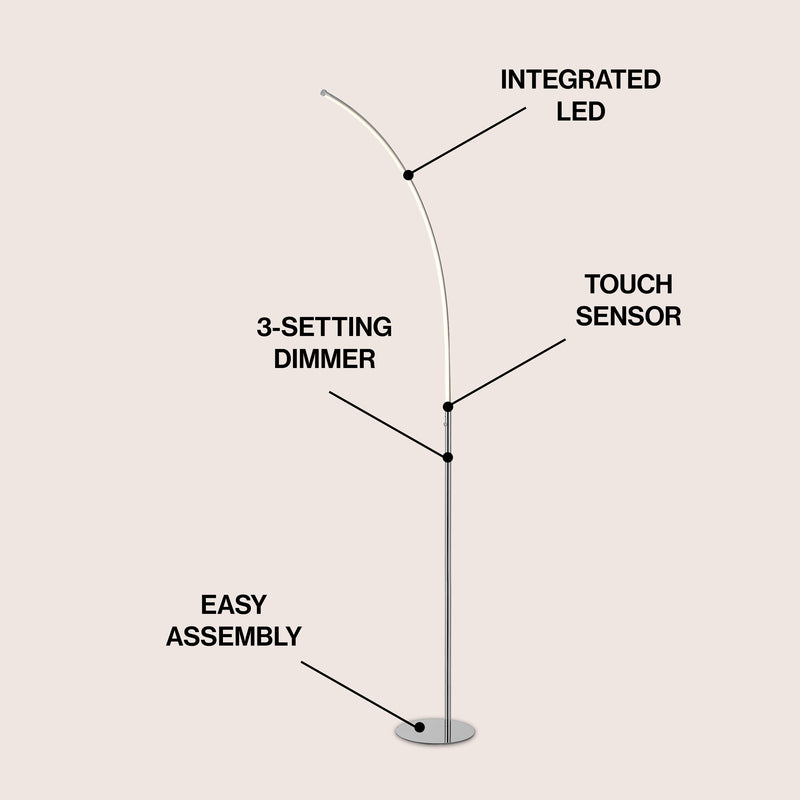 Curva 64" Metal Minimalist Modern LED Integrated Floor Lamp - JONATHAN Y