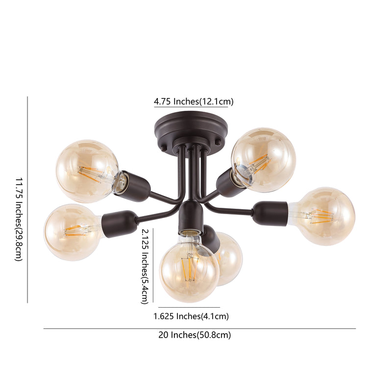Marcel 20" Globe Farmhouse Modern Iron Bistro LED Semi Flush Mount - JONATHAN Y