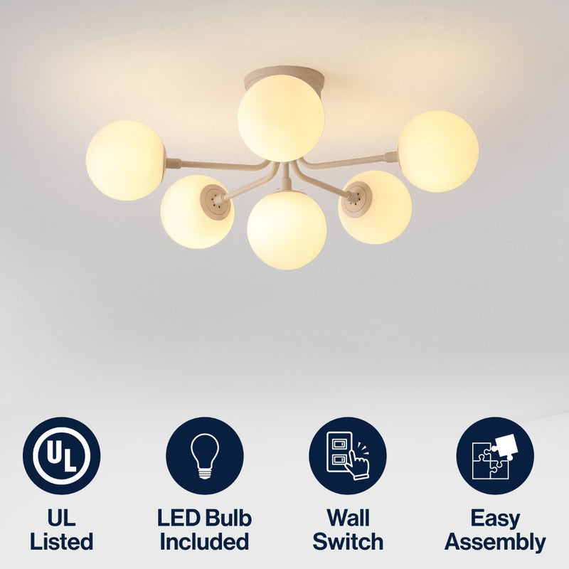 Olivier Parisian 24" Globe Modern Industrial Iron Bistro LED Semi Flush Mount
