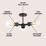 Jaymes 20" Farmhouse Industrial Iron Cylinder LED Semi Flush Mount - JONATHAN Y
