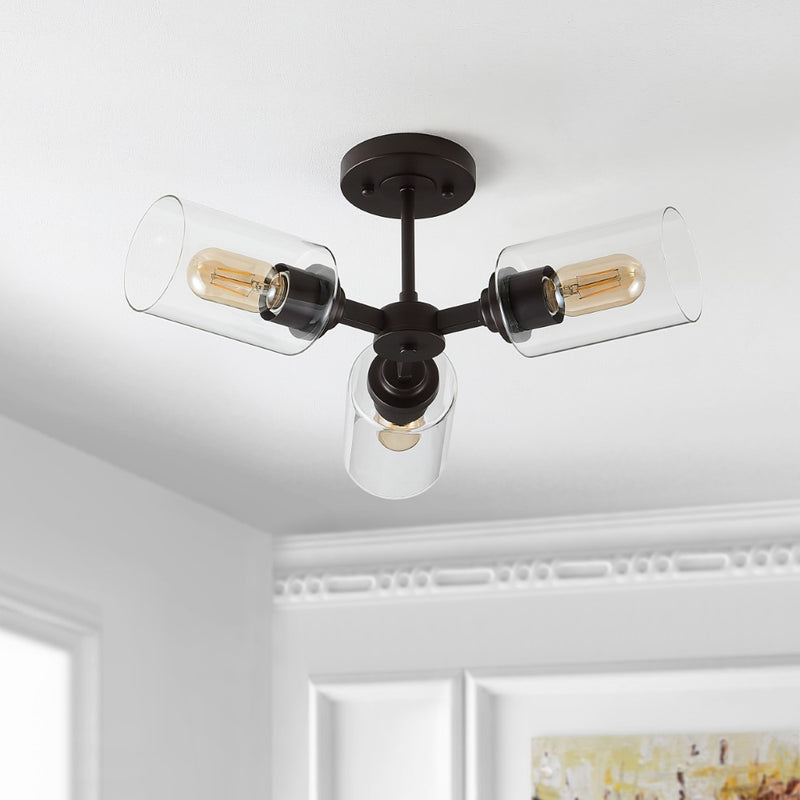 Jaymes 20" Farmhouse Industrial Iron Cylinder LED Semi Flush Mount - JONATHAN Y