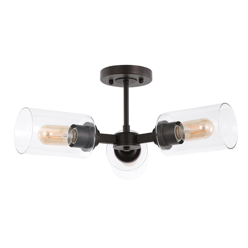 Jaymes 20" Farmhouse Industrial Iron Cylinder LED Semi Flush Mount - JONATHAN Y