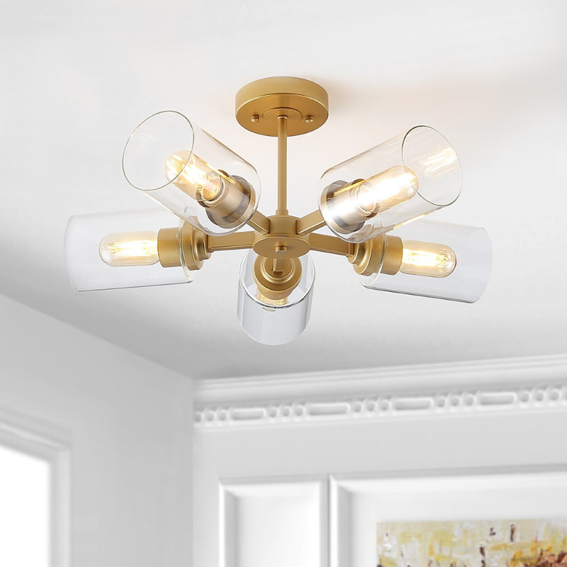 Jaymes 20" Farmhouse Industrial Iron Cylinder LED Semi Flush Mount - JONATHAN Y