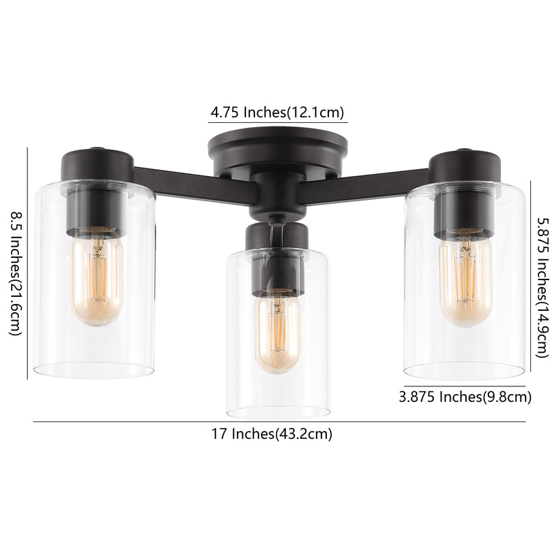Orville 17" Farmhouse Industrial Iron Cylinder LED Semi Flush Mount - JONATHAN Y