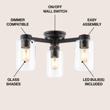 Orville 17" Farmhouse Industrial Iron Cylinder LED Semi Flush Mount - JONATHAN Y