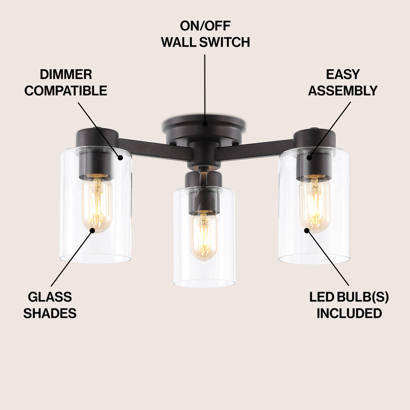 Orville 17" Farmhouse Industrial Iron Cylinder LED Semi Flush Mount - JONATHAN Y