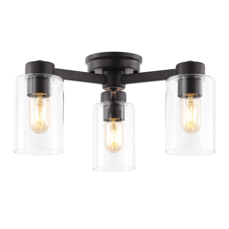 Orville 17" Farmhouse Industrial Iron Cylinder LED Semi Flush Mount - JONATHAN Y