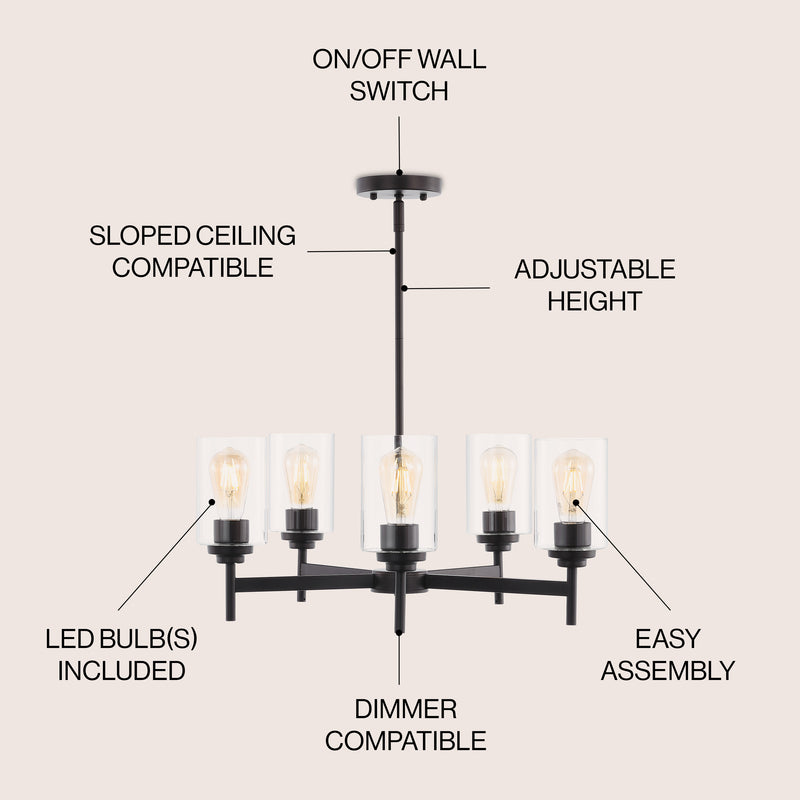 Orpheus 24" Farmhouse Industrial Iron Cylinder LED Chandelier - JONATHAN Y