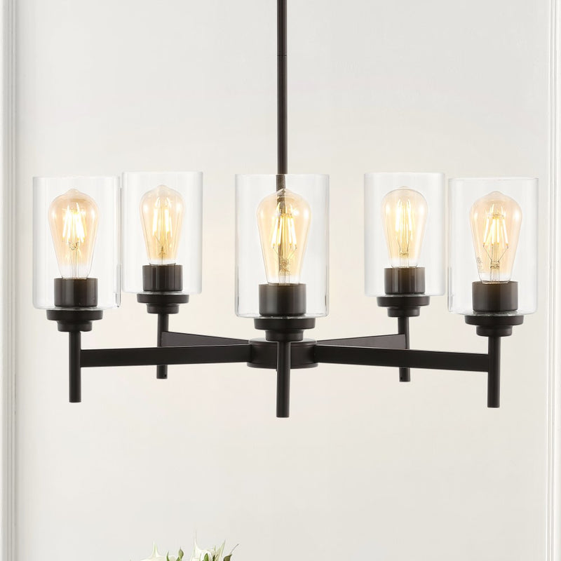 Orpheus 24" Farmhouse Industrial Iron Cylinder LED Chandelier - JONATHAN Y