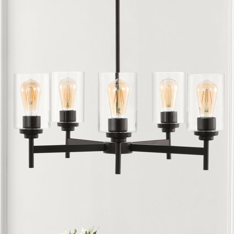 Orpheus 24" Farmhouse Industrial Iron Cylinder LED Chandelier - JONATHAN Y