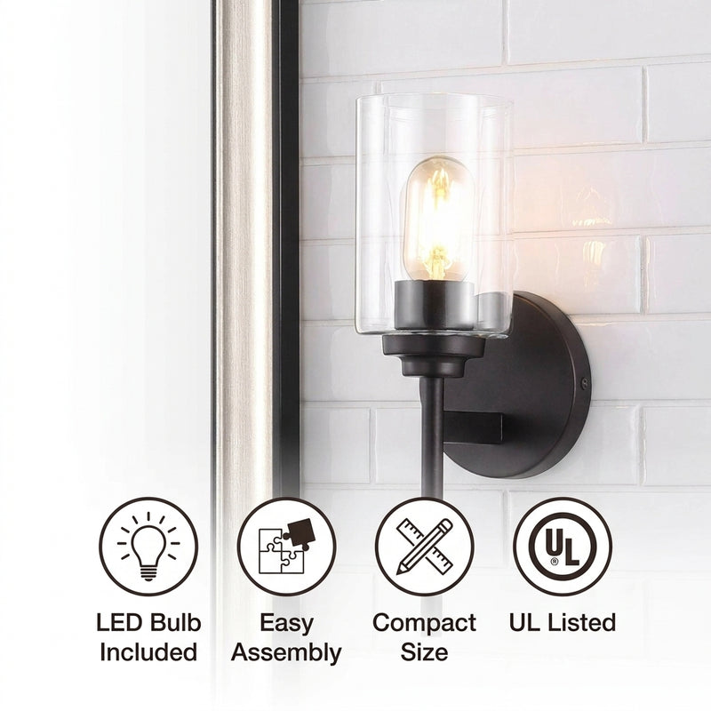 Juno Farmhouse Industrial Iron Cylinder LED Sconce Oil Rubbed Bronze/Clear – ICONS