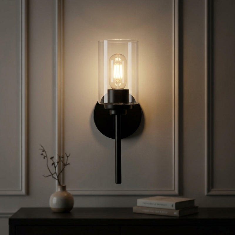 Juno Farmhouse Industrial Iron Cylinder LED Sconce Black/Clear – AI-ON
