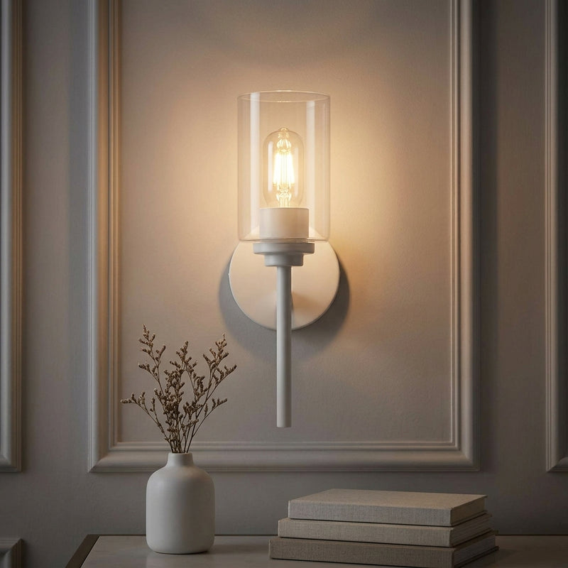 Juno Farmhouse Industrial Iron Cylinder LED Sconce White/Clear – AI-ON