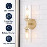Cera Farmhouse Industrial Iron Cylinder LED Sconce Brass Gold/Clear / 2 Sockets – ICONS