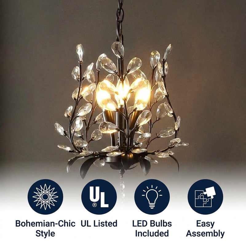 Diantha 28.5" 7-Light Contemporary Bohemian Iron/Acrylic LED Pendant Oil Rubbed Bronze/Clear / 3 Sockets – ICONS