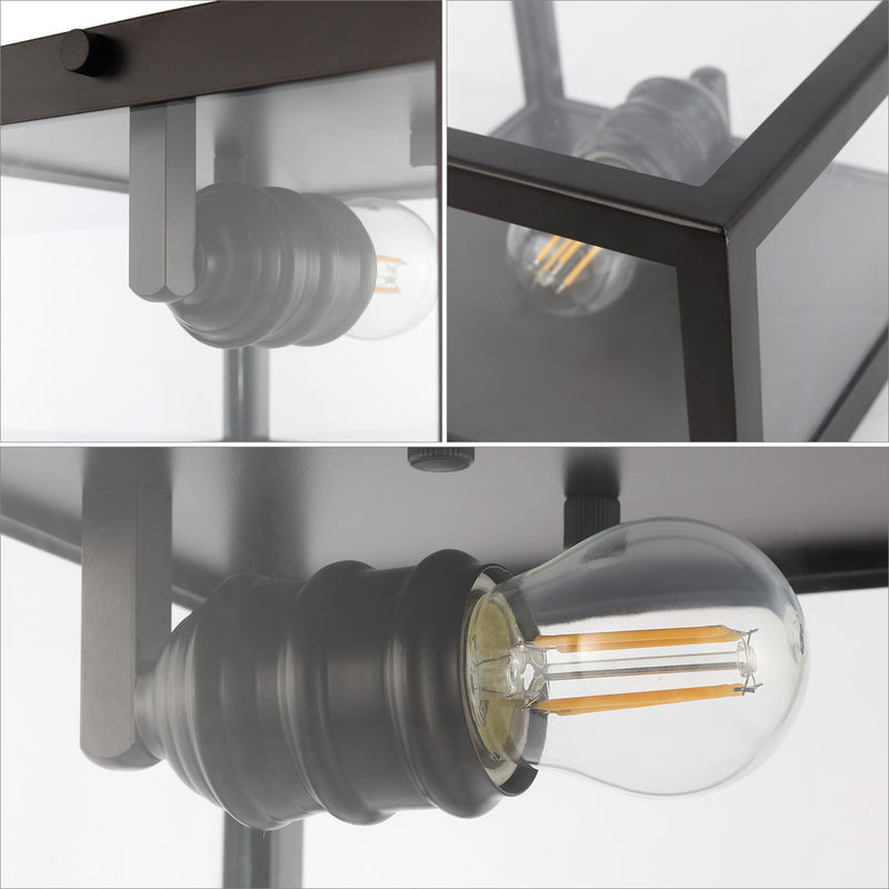 Eleanor 8" Farmhouse Industrial Square Iron/Glass Case LED Flush Mount - JONATHAN Y