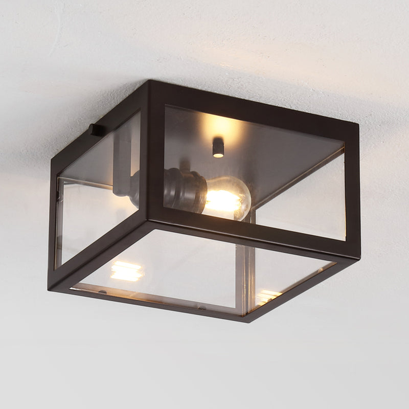 Eleanor 8" Farmhouse Industrial Square Iron/Glass Case LED Flush Mount - JONATHAN Y