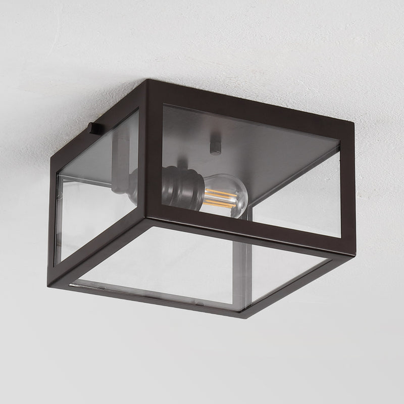 Eleanor 8" Farmhouse Industrial Square Iron/Glass Case LED Flush Mount - JONATHAN Y