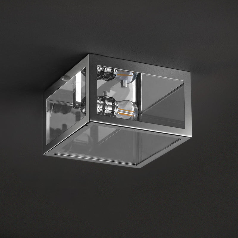 Eleanor 8" Farmhouse Industrial Square Iron/Glass Case LED Flush Mount - JONATHAN Y
