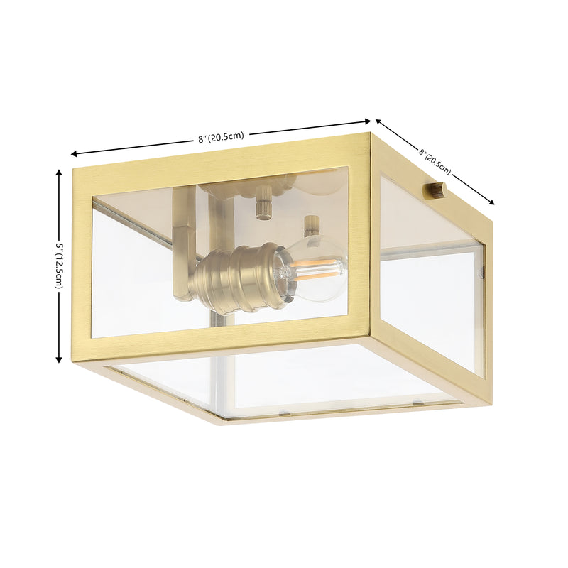 Eleanor 8" Farmhouse Industrial Square Iron/Glass Case LED Flush Mount - JONATHAN Y
