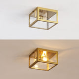 Eleanor 8" Farmhouse Industrial Square Iron/Glass Case LED Flush Mount - JONATHAN Y