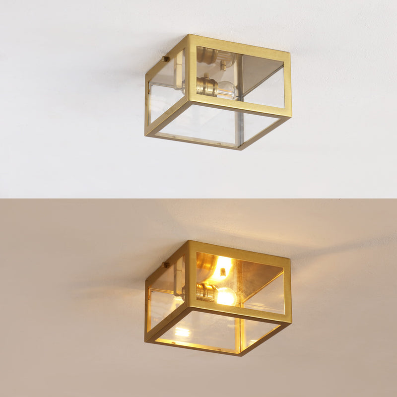Eleanor 8" Farmhouse Industrial Square Iron/Glass Case LED Flush Mount - JONATHAN Y