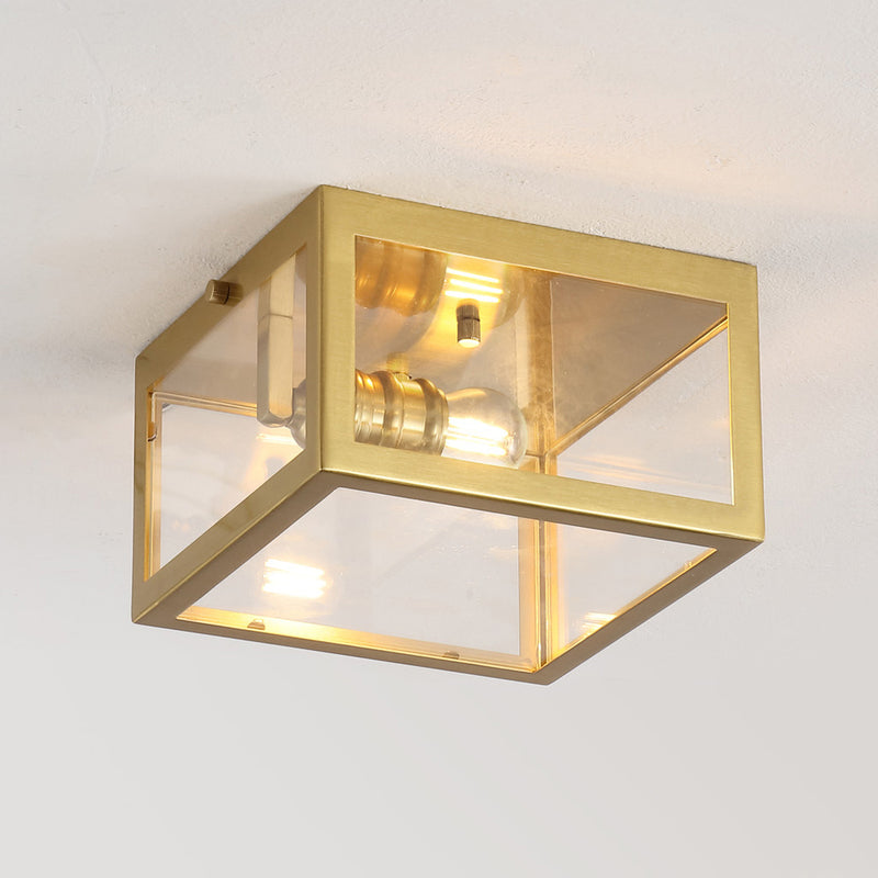 Eleanor 8" Farmhouse Industrial Square Iron/Glass Case LED Flush Mount - JONATHAN Y