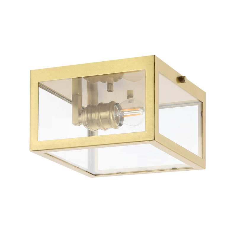 Eleanor 8" Farmhouse Industrial Square Iron/Glass Case LED Flush Mount - JONATHAN Y