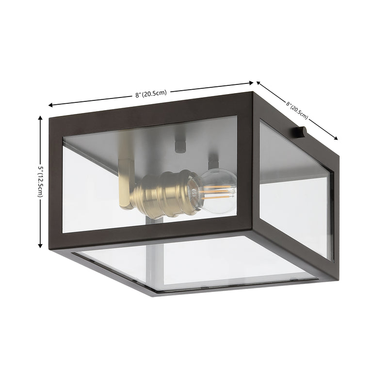 Eleanor 8" Farmhouse Industrial Square Iron/Glass Case LED Flush Mount