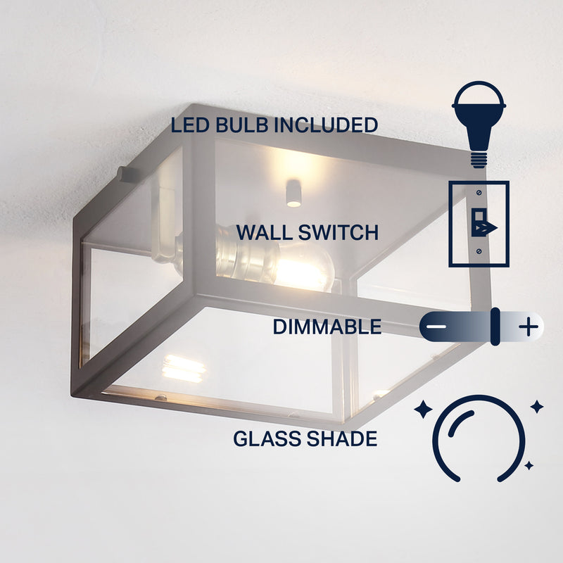 Eleanor 8" Farmhouse Industrial Square Iron/Glass Case LED Flush Mount