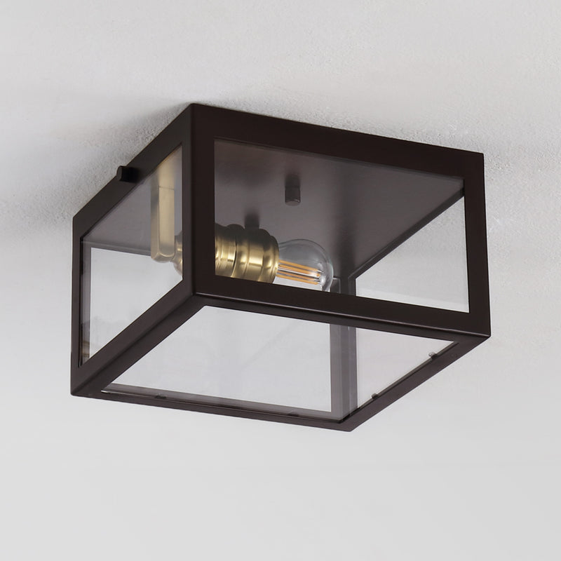 Eleanor 8" Farmhouse Industrial Square Iron/Glass Case LED Flush Mount