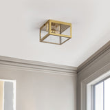 Eleanor 8" Farmhouse Industrial Square Iron/Glass Case LED Flush Mount