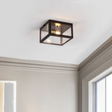 Eleanor 8" Farmhouse Industrial Square Iron/Glass Case LED Flush Mount
